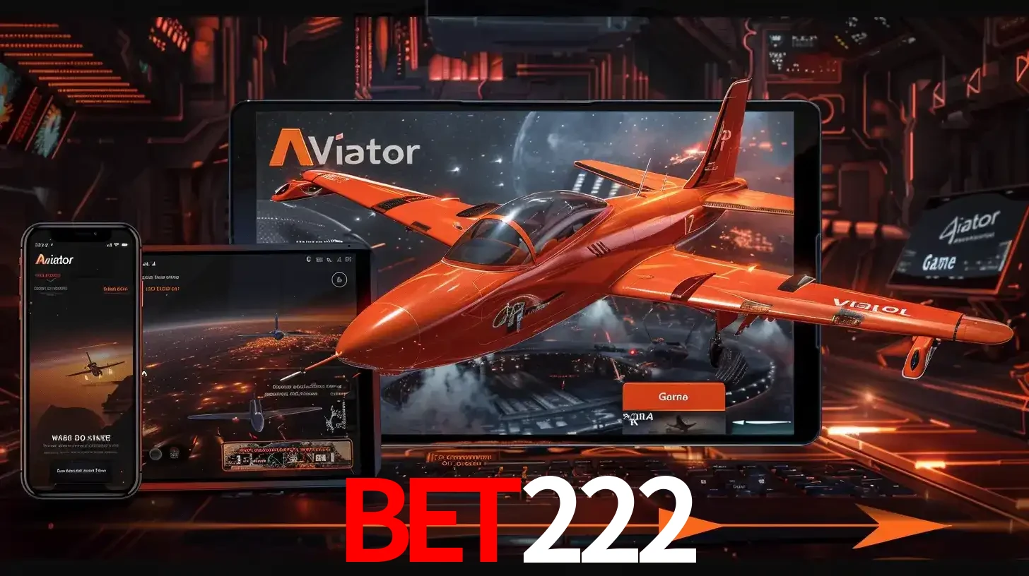 Apresentação tecnológica do jogo Aviator com um avião saindo da tela de um tablet, demonstrando a experiência imersiva em múltiplos dispositivos no bet222.