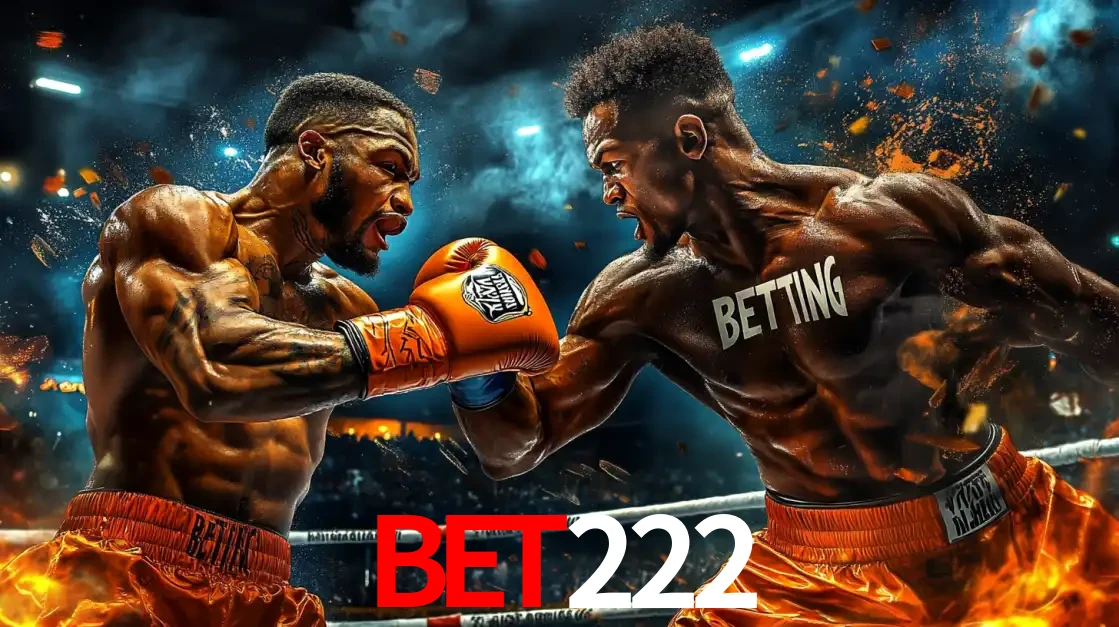 Dois boxeadores em uma luta intensa e explosiva, representando a adrenalina e as oportunidades de apostas em esportes de combate disponíveis na plataforma bet222.