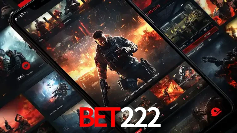 Tela de um celular exibindo uma galeria de jogos de tiro com temática militar, mostrando a variedade de e-sports disponíveis para apostas na plataforma de entretenimento bet222.