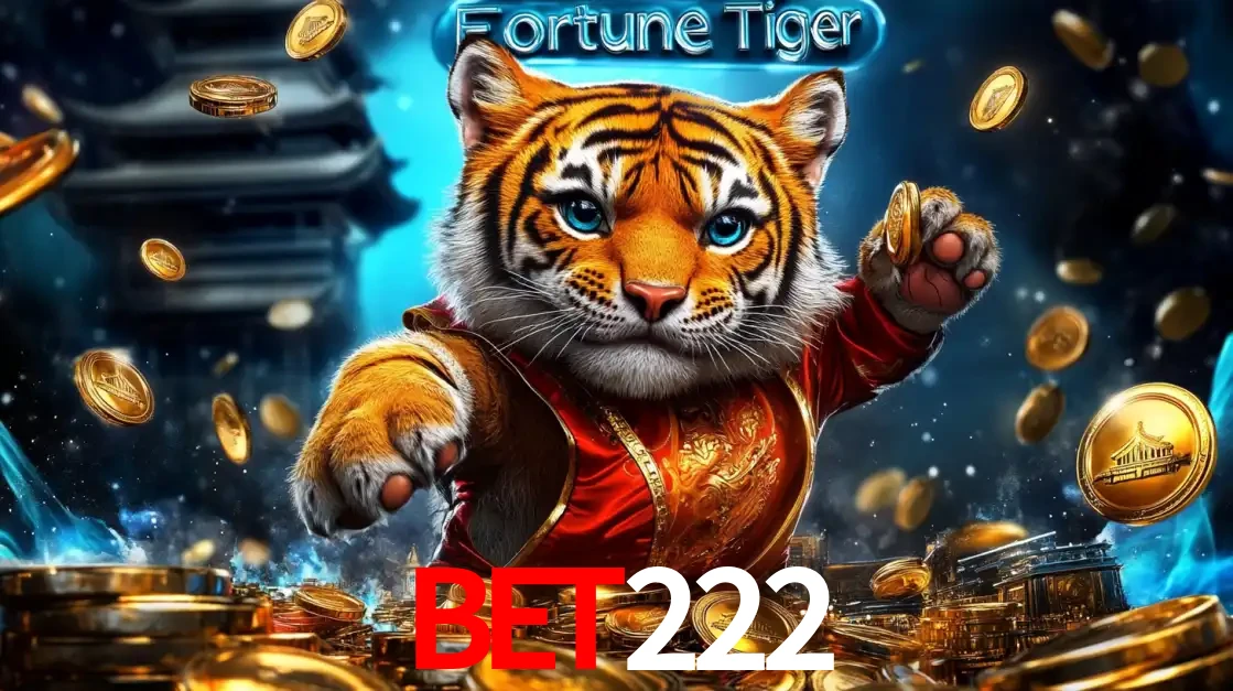 Imagem promocional do jogo de slot Fortune Tiger, com um tigre majestoso em traje tradicional cercado por uma fortuna em moedas de ouro, disponível agora no cassino bet222.